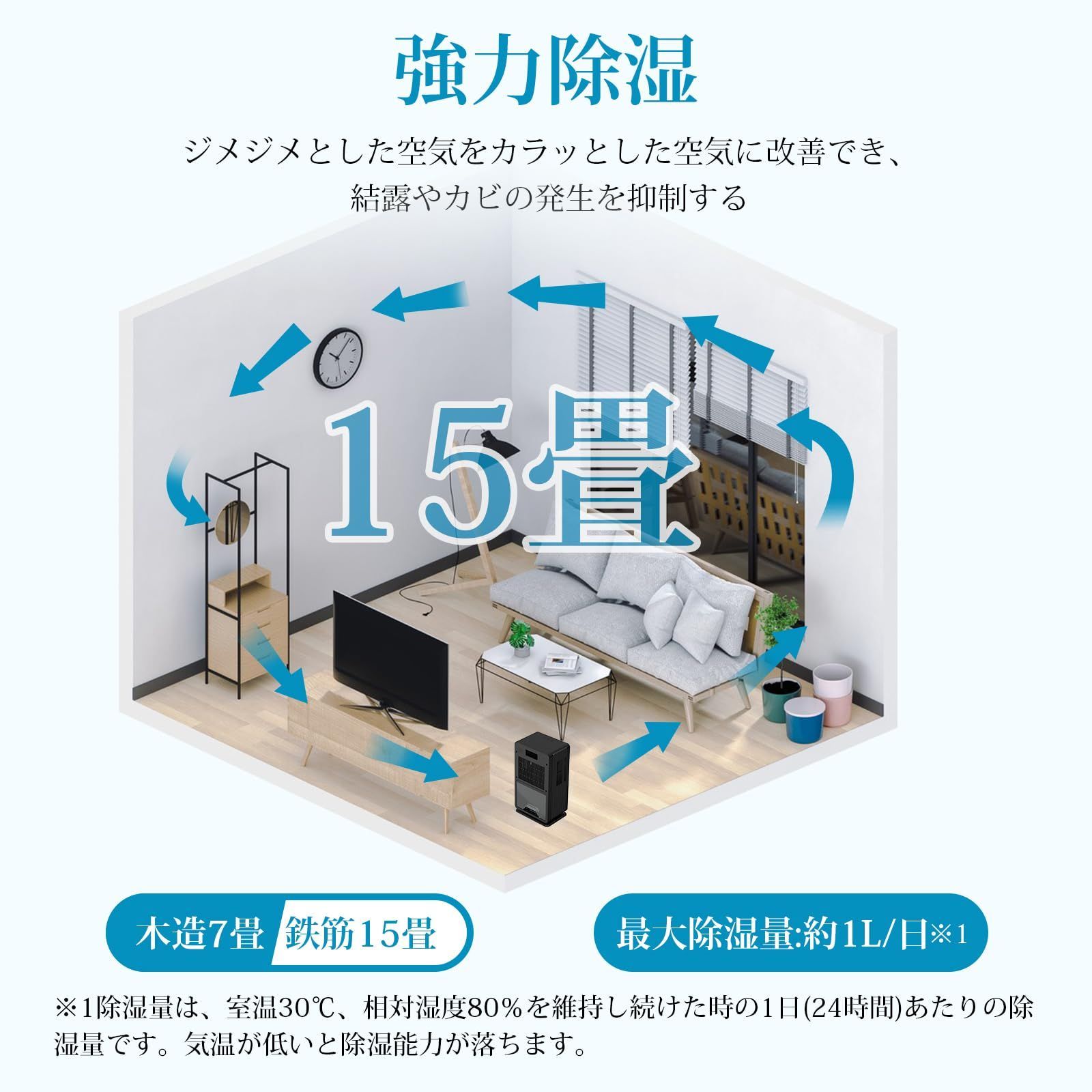 Boweer 除湿機 大容量 3L 除湿量1L/日 【鉄筋15畳 /木造7畳】 除湿器 