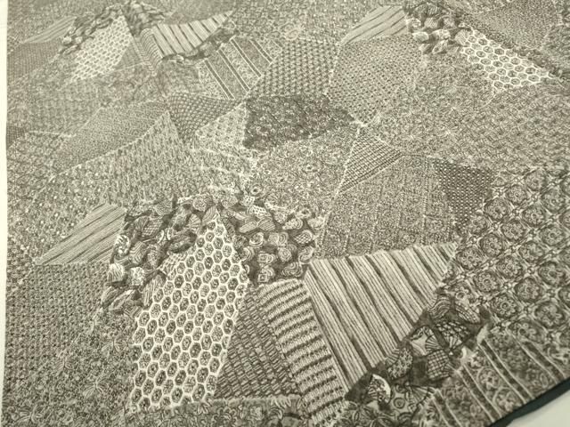 平和屋着物▽上質な小紋 単衣 地紋起こし 切り嵌め南天文 暈