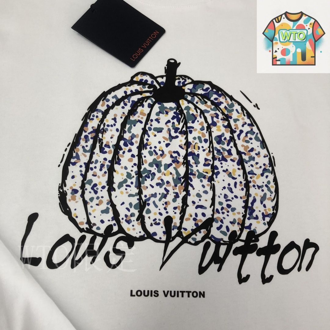 ＊大人気＊【Louis Vuitton】エンベリッシュドコットンTシャツ 今日特価】Louis Vuitton 2025 最新款ロゴプリント丸首ショート