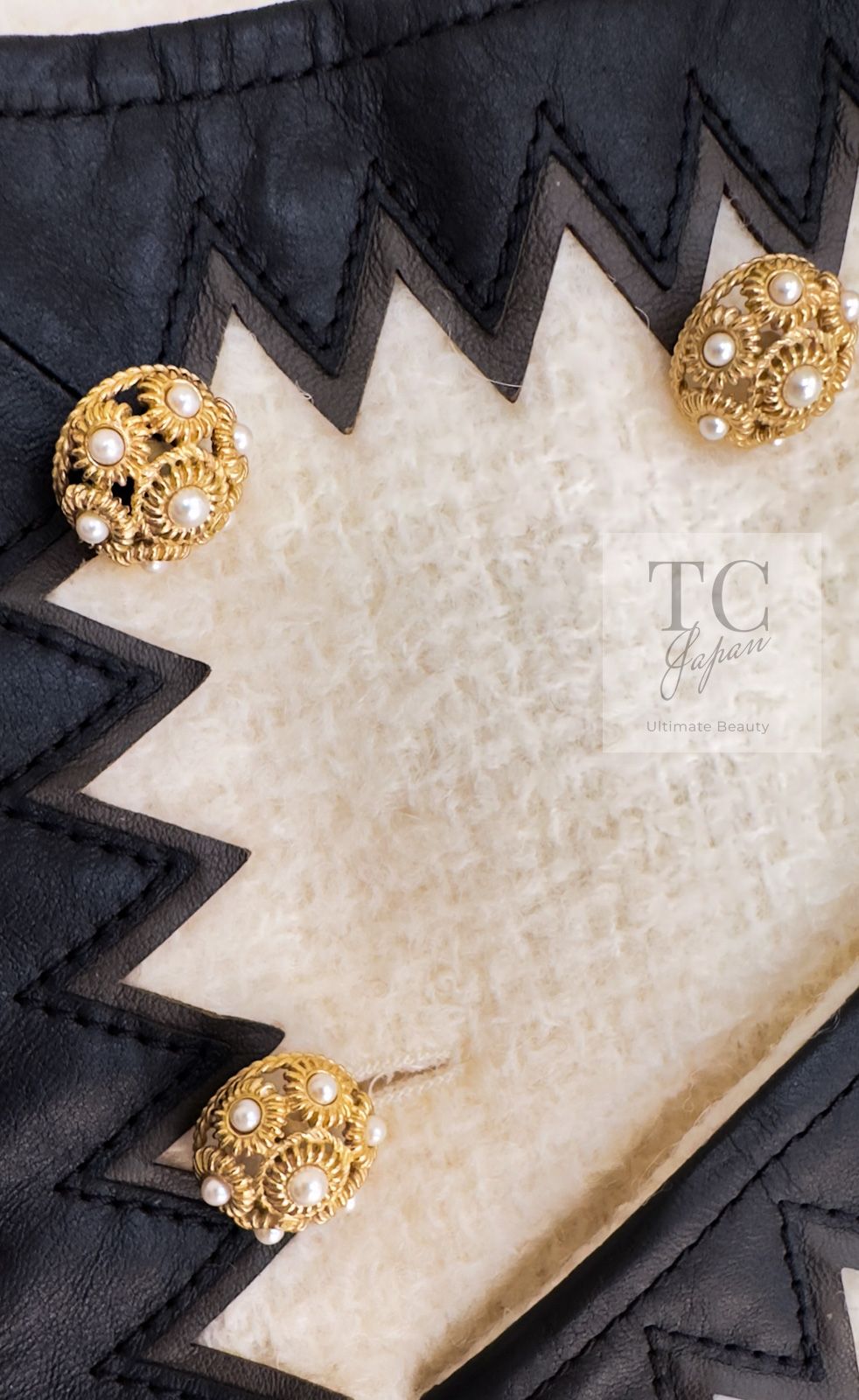 シャネル スカート CHANEL アイボリー ウール モヘア レザートリム  