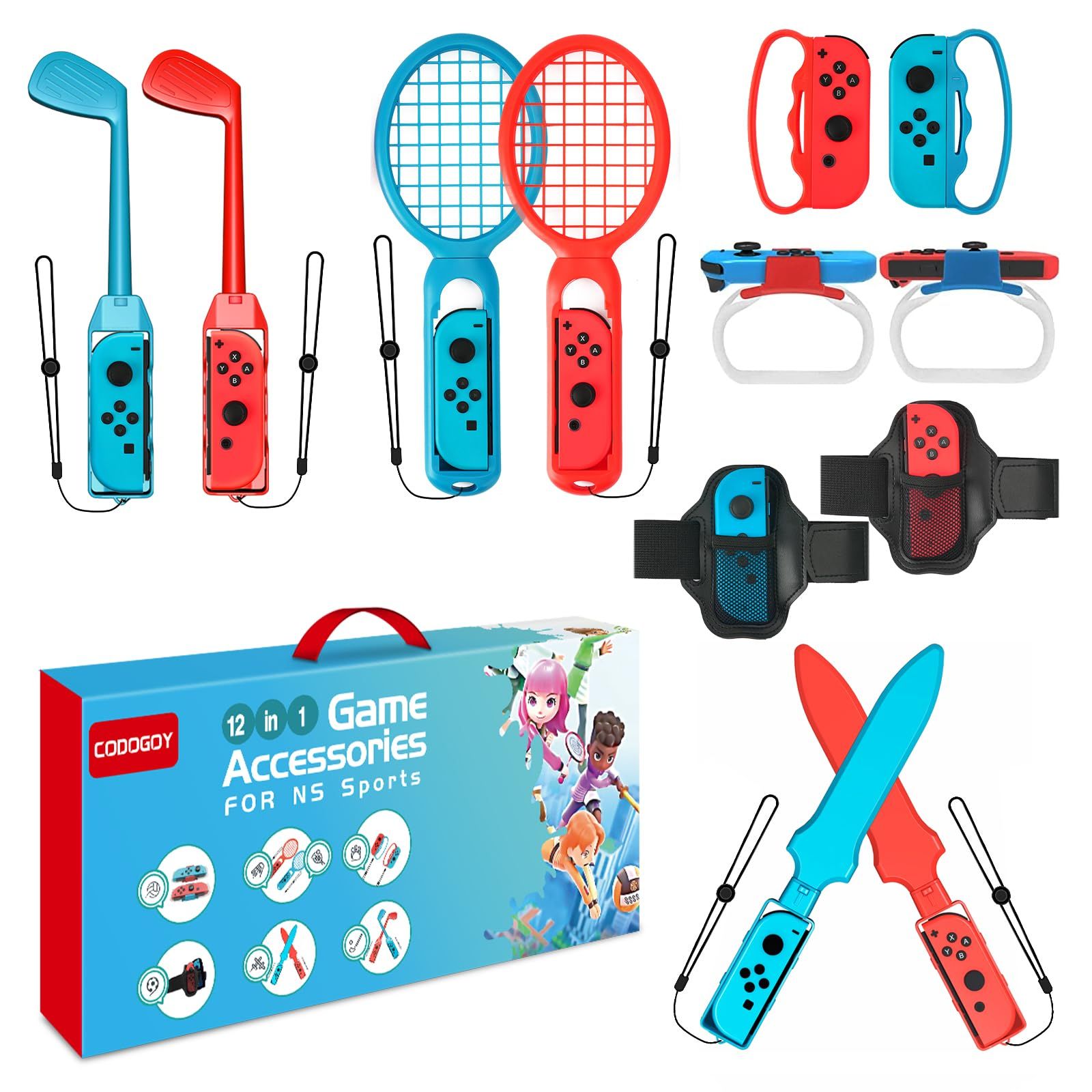 Switch Sports Accessories - CODOGOY 12 in 1 Switch Sports Accessories Bundle for Nintendo Switch Sports， Family Accessories Kit C 