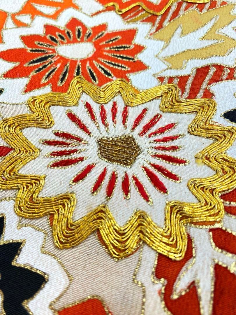 アンティーク 振袖 金駒 金彩 銀彩 正絹 身丈167cm 比翼付き 紋付