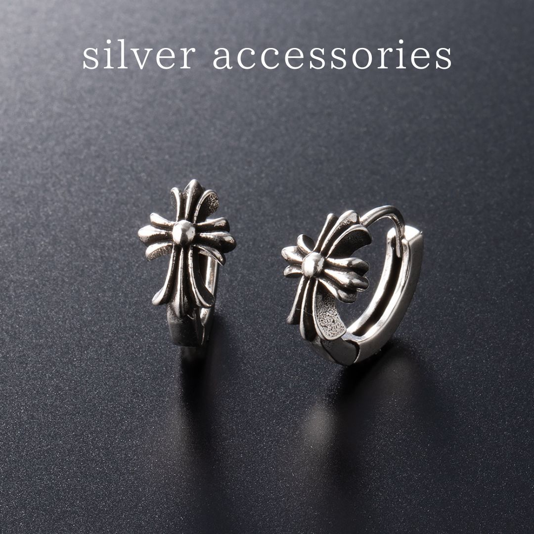 シルバー925 ピアス クロス フープ メンズ レディース 両耳
