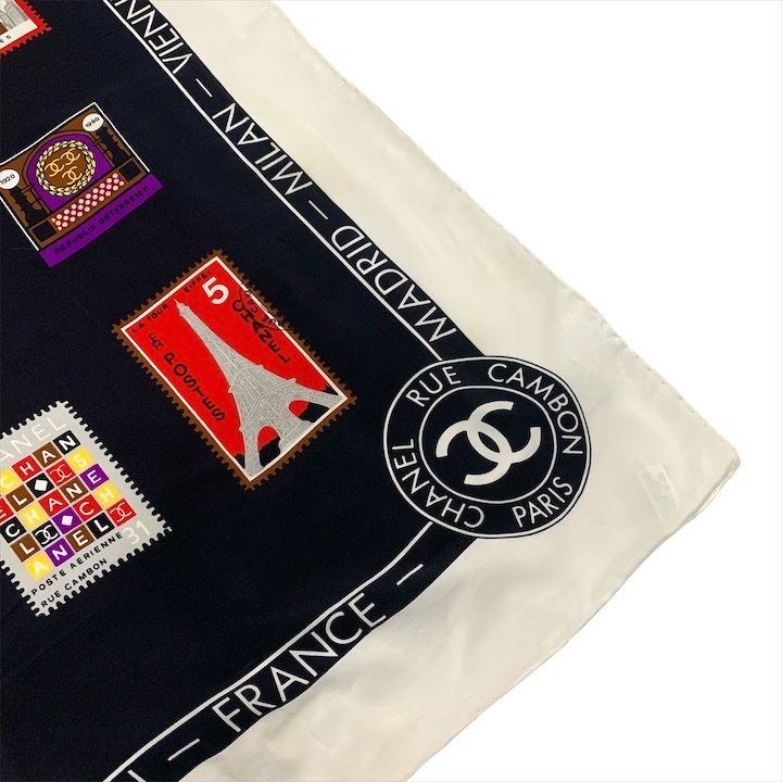 良品 シャネル スカーフ ココマーク スノーフレーク シルク ホワイト タグ付き 良品 CHANEL シャネル ココマーク 大判 スカーフ シルク 100
