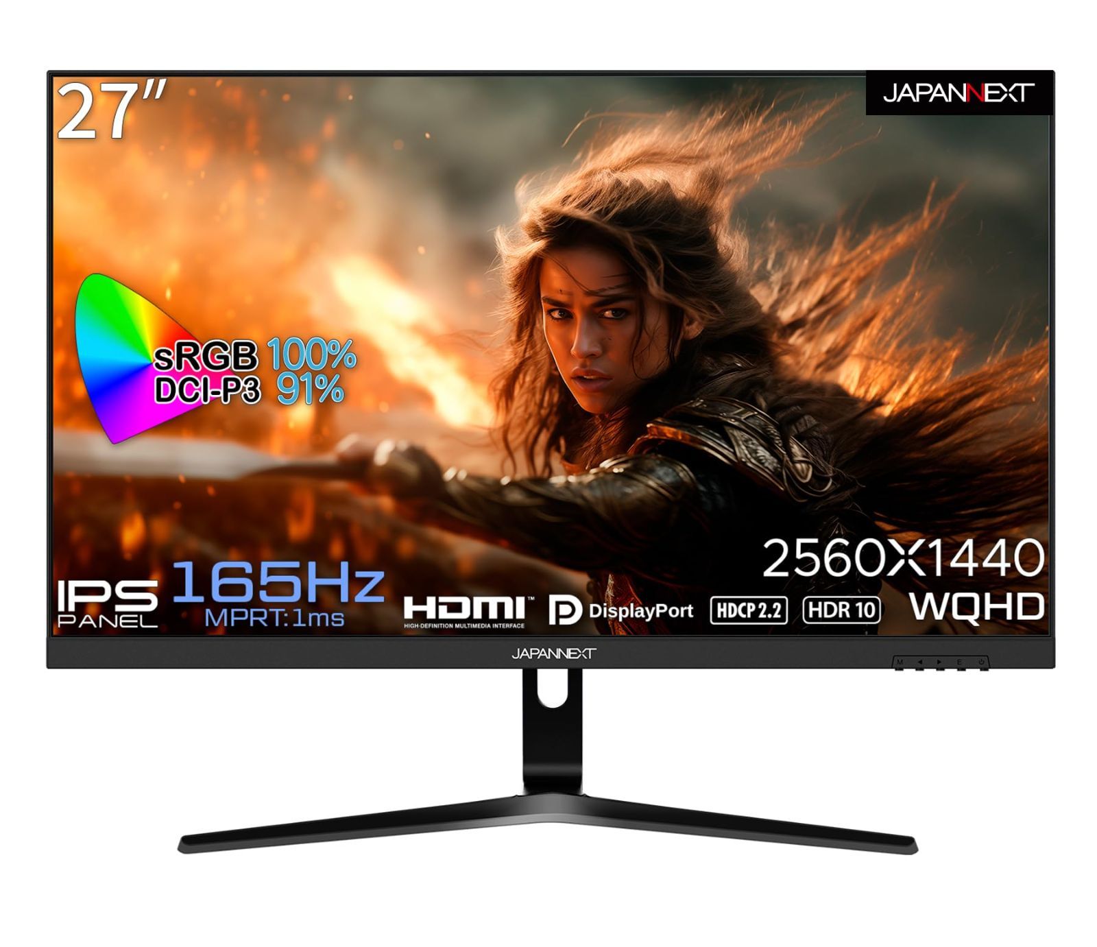 在庫セール JAPANNEXT 27インチ ゲーミングモニター 165Hz 1ms WQHD 2560x1440解像度 IPS パネル ディスプレイ HDMI|DisplayPort|VESA対応|ブルーライトカット | 視野角178° JN-27IPS