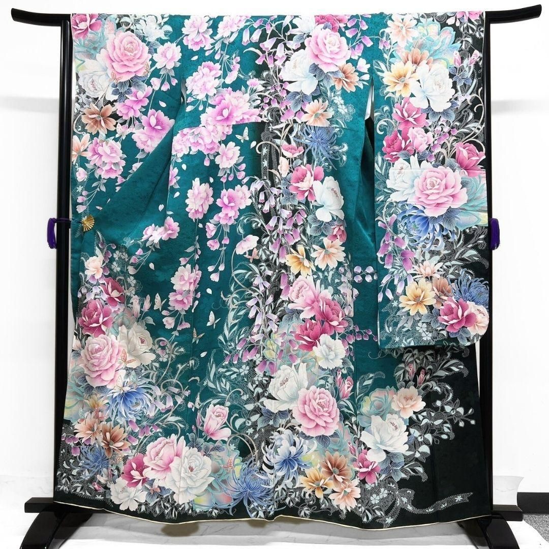 振袖 身長158-173cm 青 bl-037 振袖レンタル(青色・吉澤友禅)】人気の