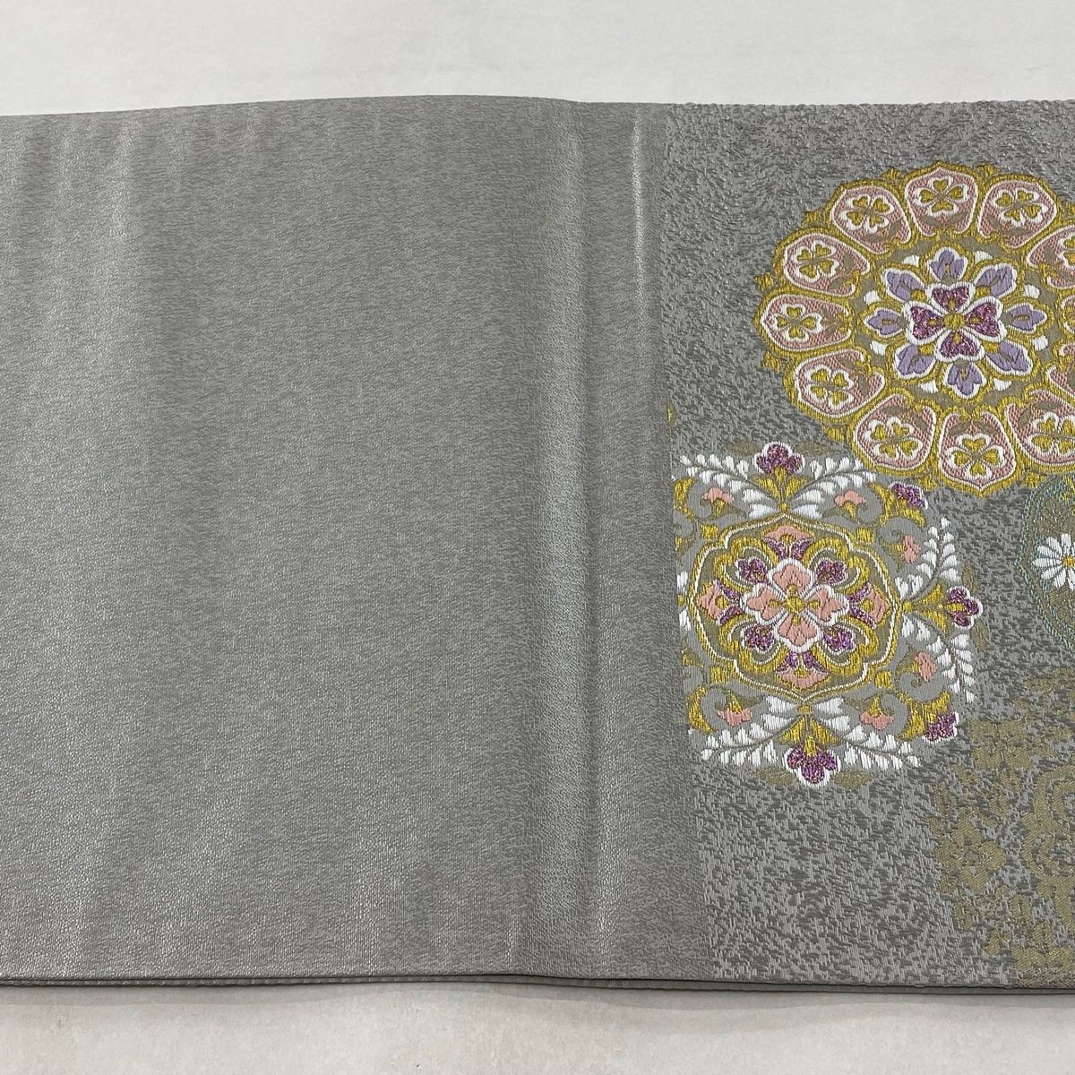 袋帯 美品 名品 華文 金糸 刺繍 青灰色 六通 正絹 【中古】 - バイセル