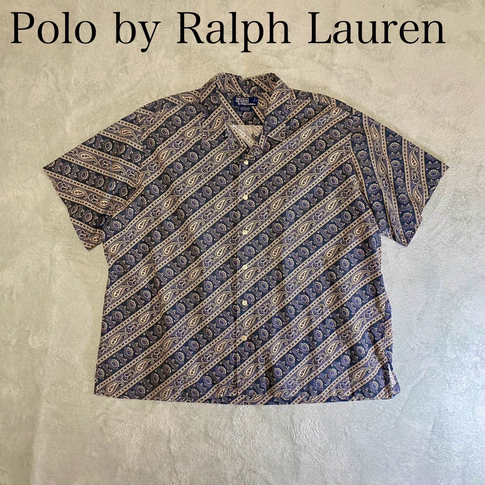 【Polo by Ralph Lauren】90s ペイズリーバンダナ柄　半袖シャツ　オープンカラー　アロハシャツ　希少　XXL 美品　 ポロバイラルフローレン　　　　VINTAGE CAMP