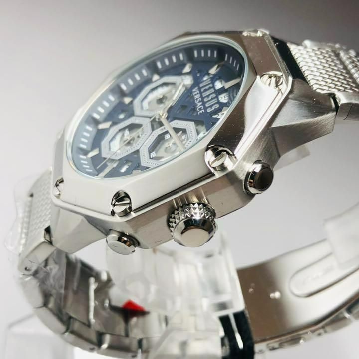 新品】ヴェルサス/ヴェルサーチ 定価4 シルバー クォーツ メンズ腕時計-