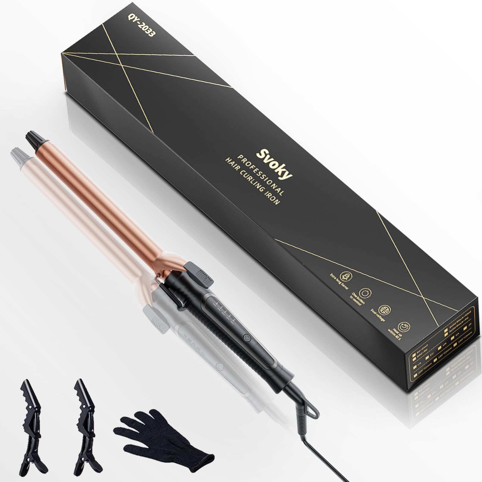 【新着商品】ヘアアイロン 19mm カールセラミック ネガティブイオン カールアイロン 加熱 6秒 プロ仕様 5段階調節可