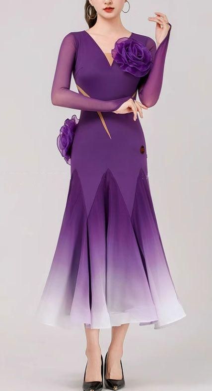 社交ダンスドレス 立体花 スタンダードドレス モダンダンス オーダーメイド