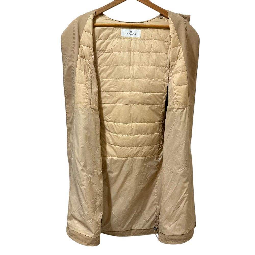 美品 MORABITO モラビト 中綿 ノースリーブ フーデッドコート ベスト 38 ベージュ レディース 古着 中古 美品 MORABITO モラビト 中綿 ノースリーブ フーデッドコート