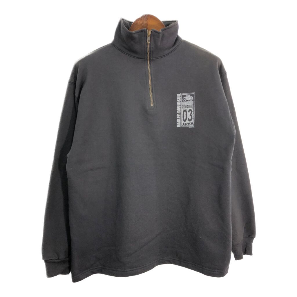 USA製　ハーレーダビッドソン　ハーフジップスウェットトレーナー　L　ブラック HARLEY-DAVIDSON ハーレーダビッドソン】ハーフジップスウェット