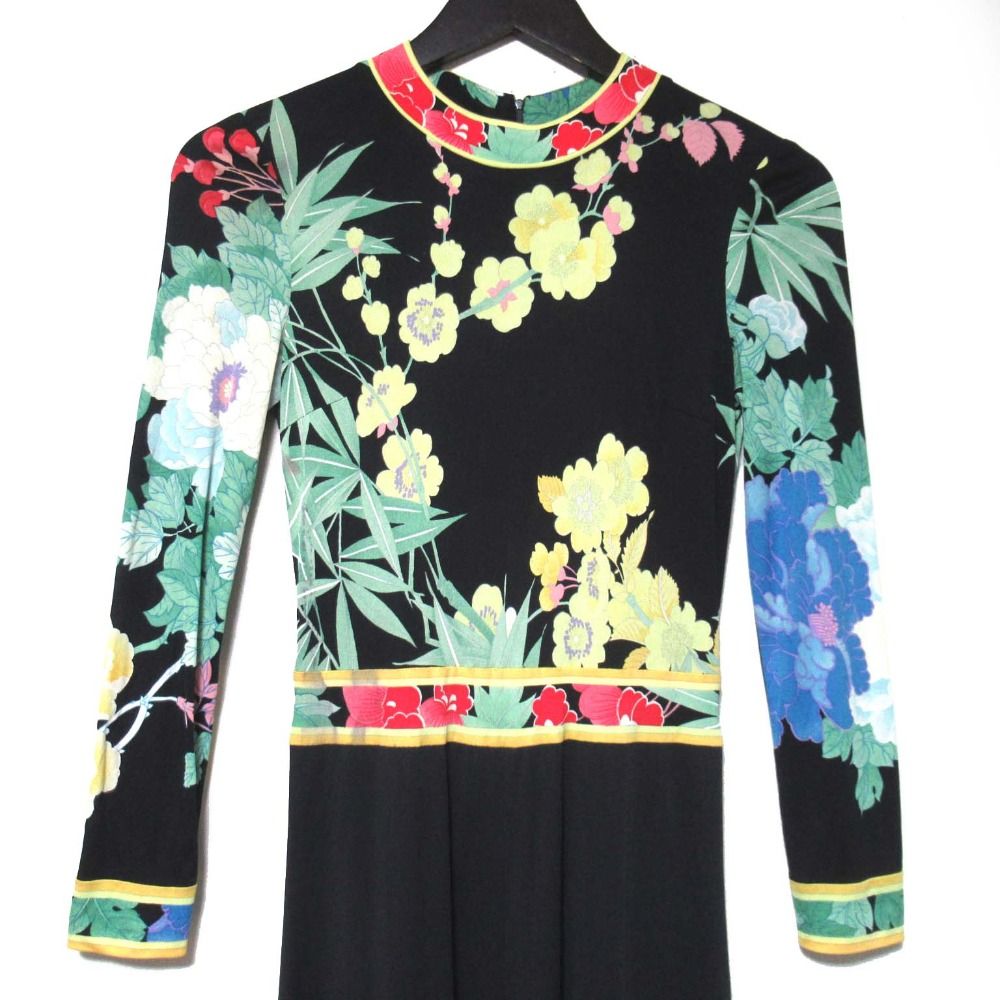 美品LEONARD ペイズリー柄 7分丈袖ロングワンピース