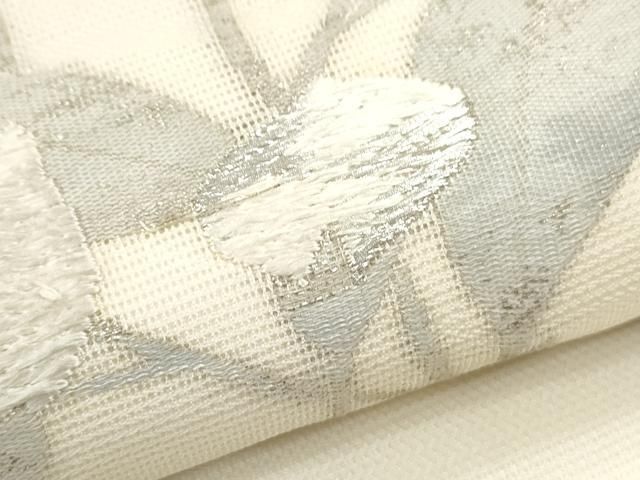 平和屋着物＊夏物 九寸名古屋帯 流水草葉文 黒地 銀糸 正絹 逸品