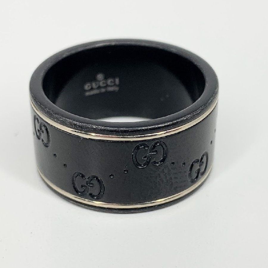 GUCCI グッチ GG アイコン ワイド ブラックコランダム リング 指輪 #22