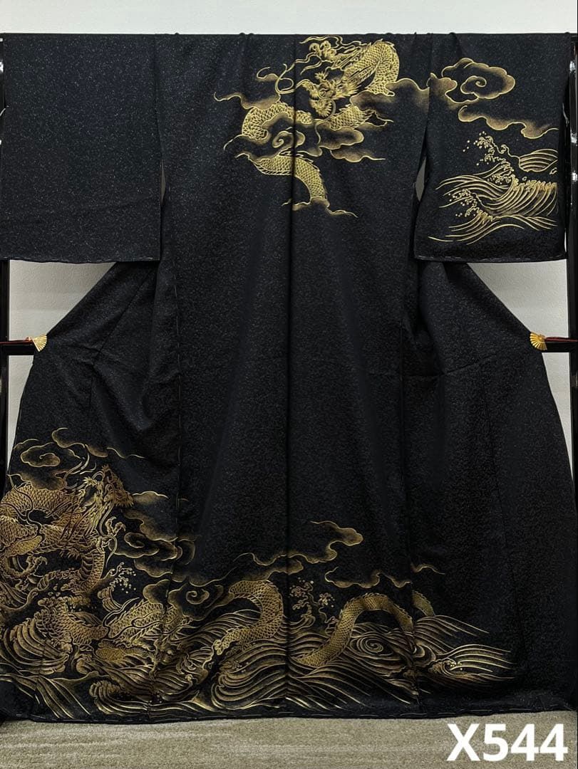 訪問着 未仕立て品 仮絵羽 銀通し 龍 正絹 八掛付き 大衆演劇 舞台衣装