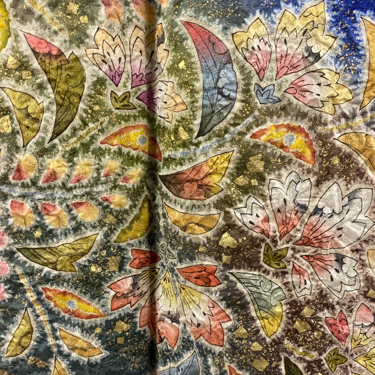 振袖 身丈168cm 裄丈69cm L 袷 徳永憲峯 落款 辻が花 金通し 金彩 青  