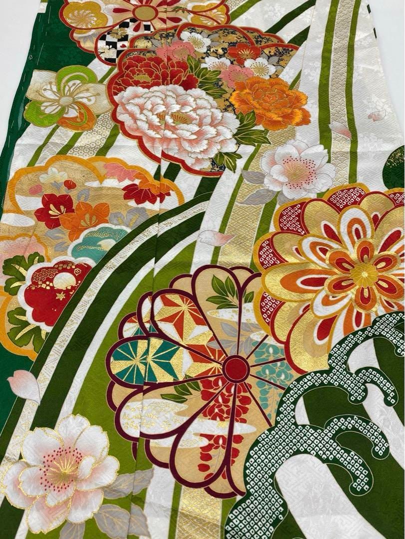 振袖 仮絵羽 刺繍 金彩 紋意匠 牡丹 正絹 未仕立て品 八掛付き - メルカリ