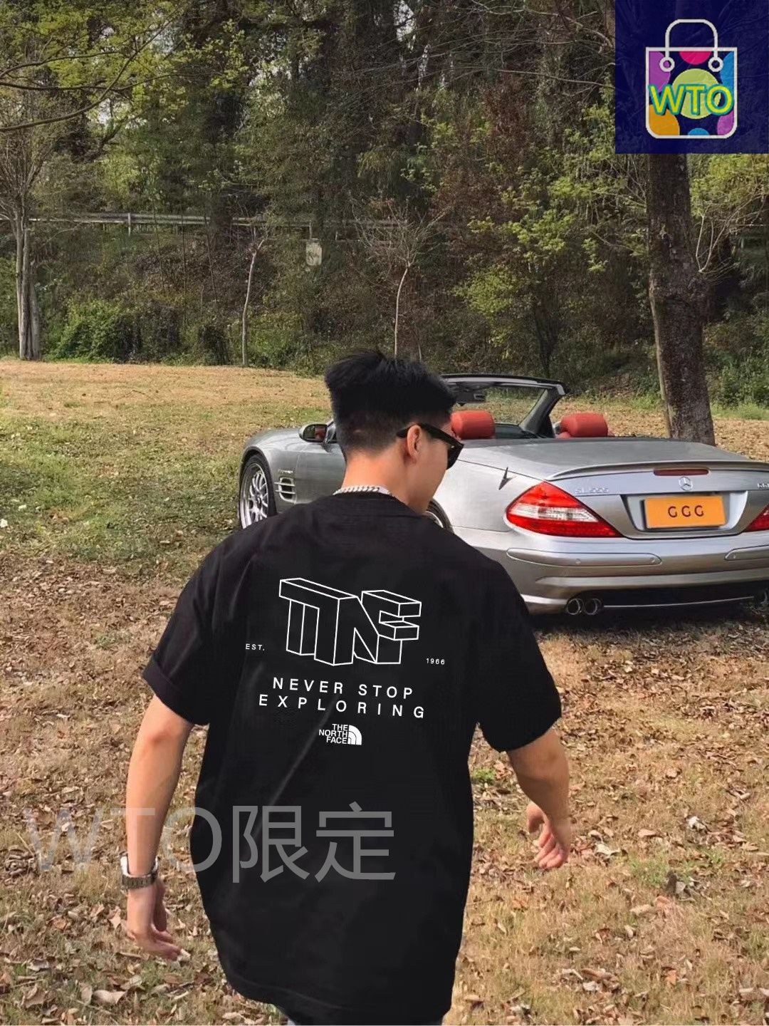 TNF ザ ノース フェイス とのコラボレーションモデル 専門店と同時期発売 前後ロゴの立体的なブロック文字 カップル用 男女兼用のプリント T シャツ -WTO輸入1
