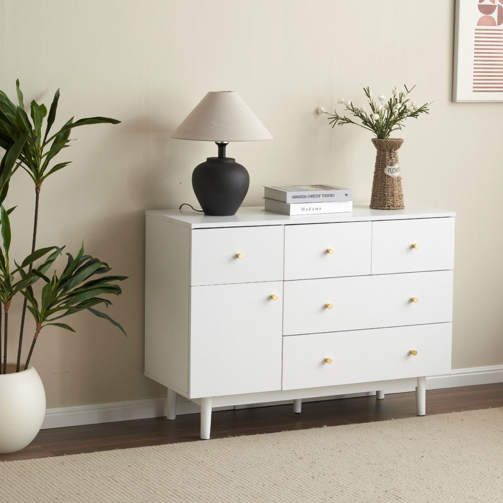 キャビネット サイドボード 引き出し5杯 チェスト 収納棚 幅100cm