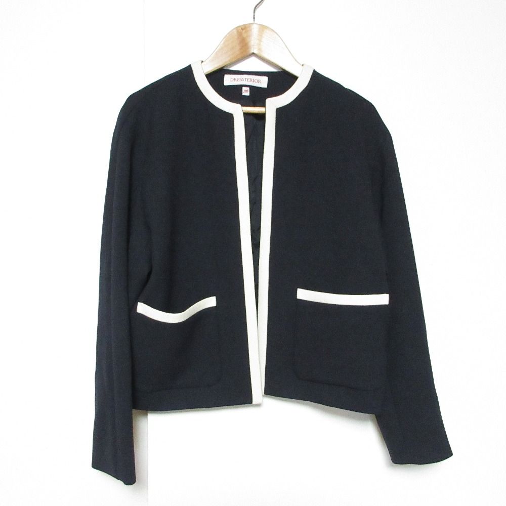 美品 DRESSTERIOR ドレステリア バイカラー ノーカラージャケット ミディワンピース セレモニースーツ アンサンブル 36 ネイビー レディース 古着 中古 USED 美品 DRESSTERIOR ドレステリア バイカラー ノーカラージャケット