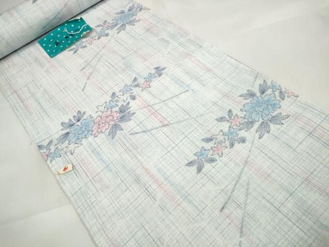 平和屋着物 夏物 小紋 浴衣兼用 反物 着尺 草花文 綿 DAAW7445zzz