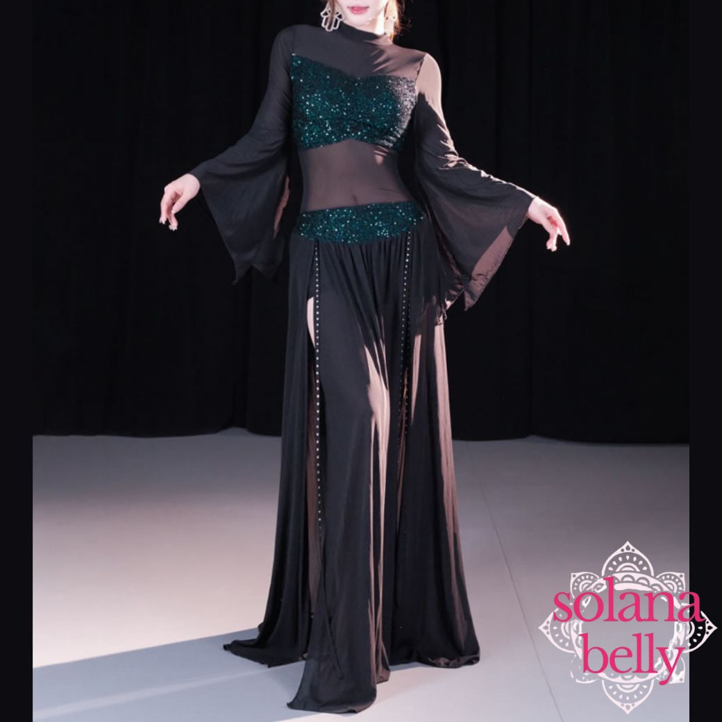 ベリーダンス レッスン着 スパンコール セットアップ ブラック