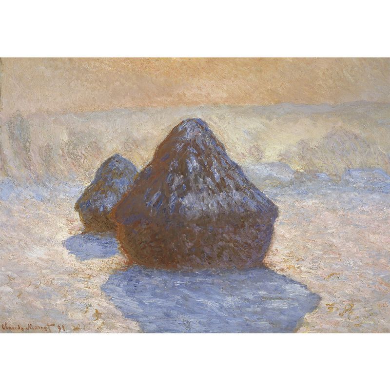 手書き油絵 クロード・モネ積みわら 雪の効果 額付 絵画 インテリア 油彩画 モネ【積みわら、雪の効果】 - 手描き 絵画（油絵複製画）販売のアート