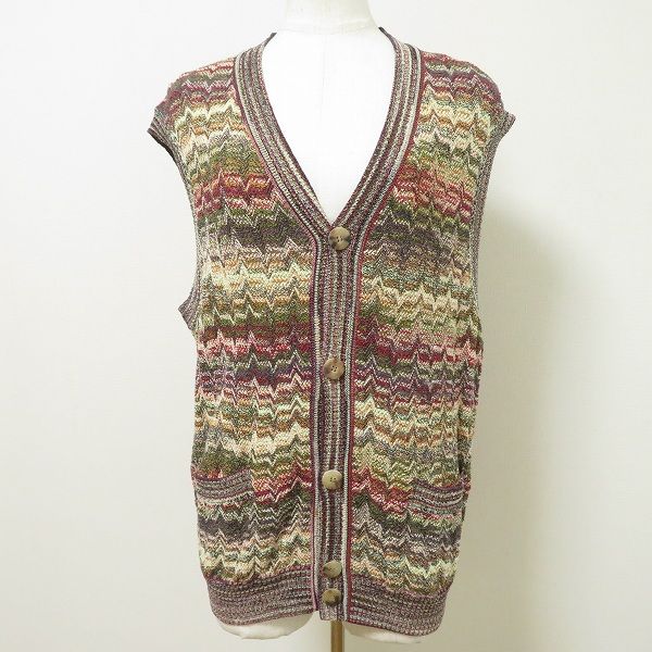 anc ミッソーニ MISSONI ベスト ジレ ニット 48 マルチ 麻混 大きいサイズ 薄手 イタリア製 レディース 880698