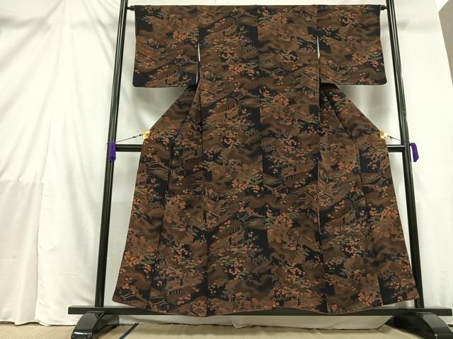 付下げ すすき 上品 地模様 紋無し 着物 正絹 T-3498 夏着物 正絹 絽黒地 付け下げ 粋 スコッチガード 夏訪問着 絽