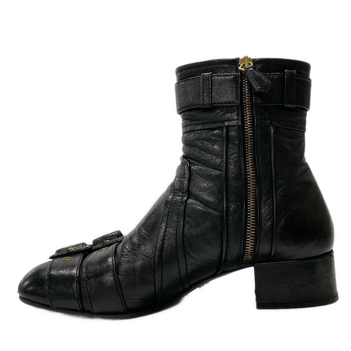 万全な PRADA プラダ ショートブーツ 39 1|2 - 黒 レザー