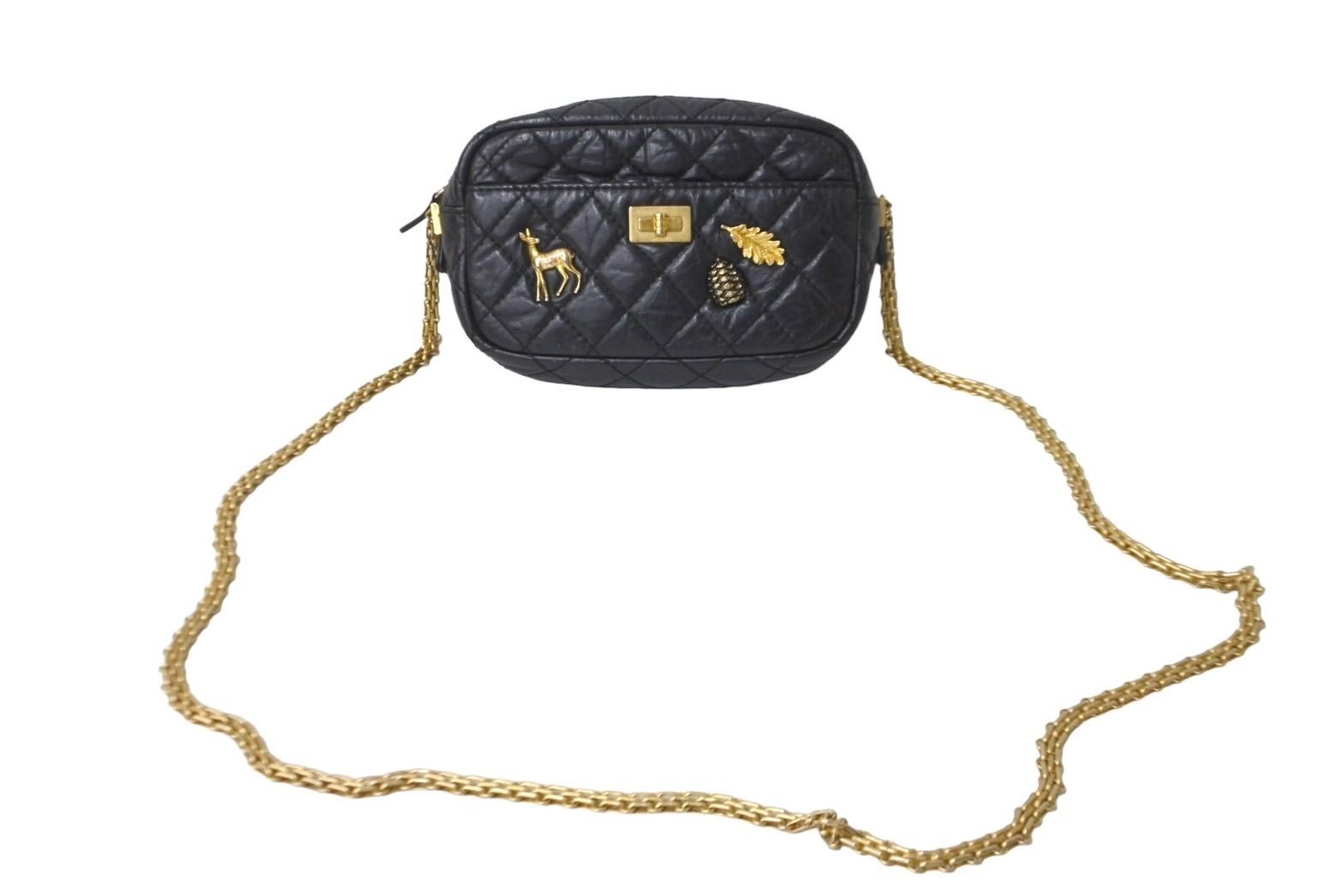 CHANEL シャネル ショルダーバッグ マトラッセ アイコンチャーム付き 91768 カーフスキン ブラック ゴールド金具 美品 中古 62923