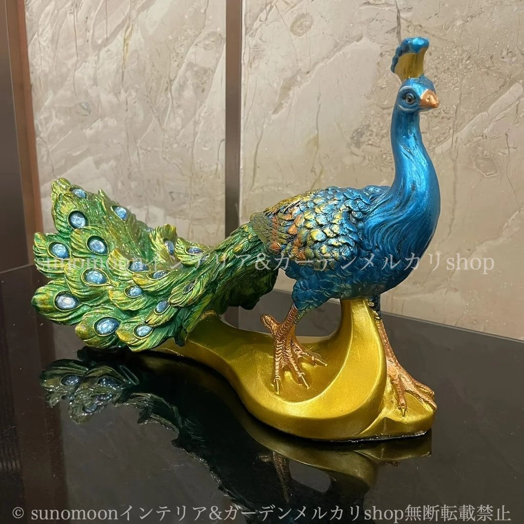 ガーデン 雑貨 動物 鳥 お洒落 ガーデン雑貨 ガーデンオブジェ 美しい アニマル おしゃれ 4-7 クジャク 庭の装飾 かわいい 孔雀 ゴールド インテリア ガーデンインテリア ガーデニング 豪華 ブルー エレガント 置物