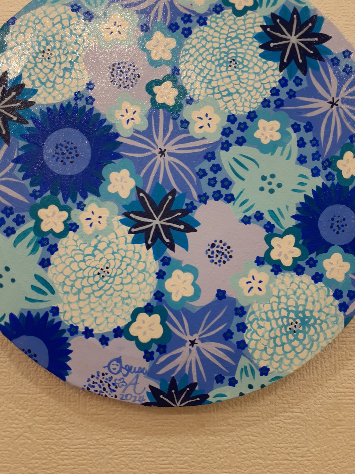 青だらけの花の作品 抽象画 キャンバスアート 25×25cm 画家 小楠アキコ 