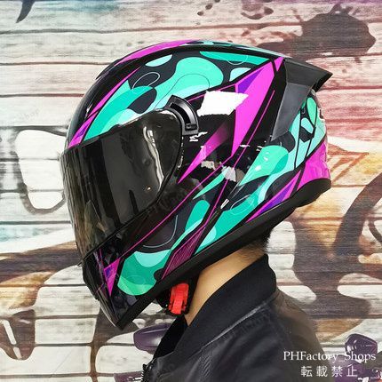 オートバイ用フルフェイスヘルメット DOT認証 バイクヘルメット 軽量 モトクロスヘルメット 男女兼用 ダブルシールド ジェットヘルメット パープル＆グリーン B19