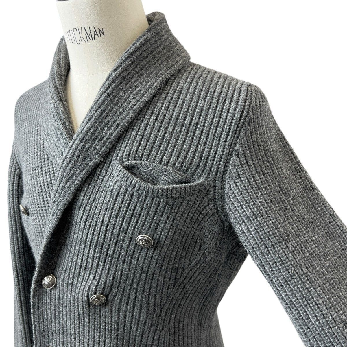 RJ BY RINGJACKET ローゲージ ニットジャケット ダブル メタル釦 美品 RJ by RING JACKET リングヂャケット 銀ボタン メタル