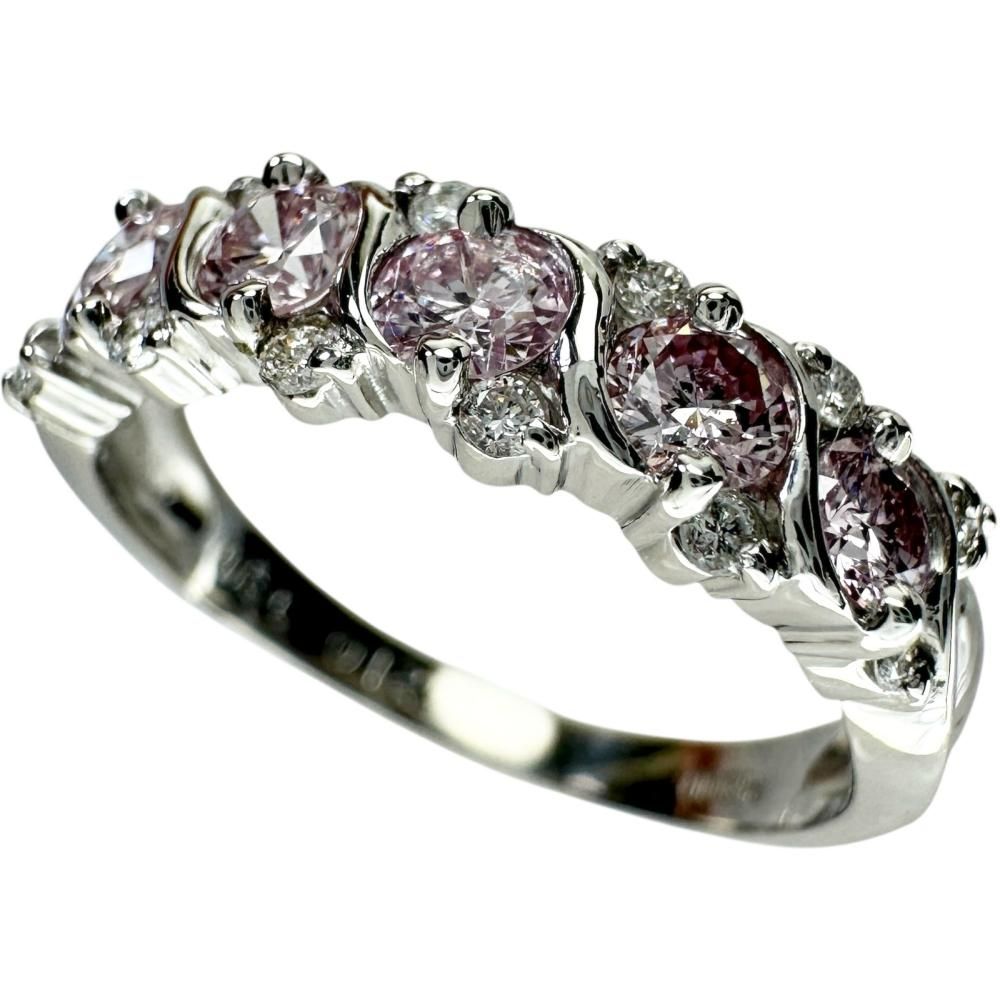 PT900 リング 指輪 11号 ピンクダイヤ 0.50 カード鑑別書 総重量約6.8g