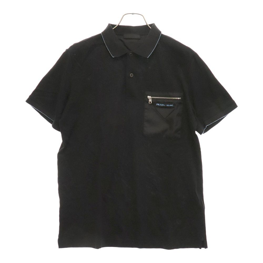 PRADA (プラダ) ジップポケット付き コットン半袖ポロシャツ ブラック UJN511 S182 1R4G