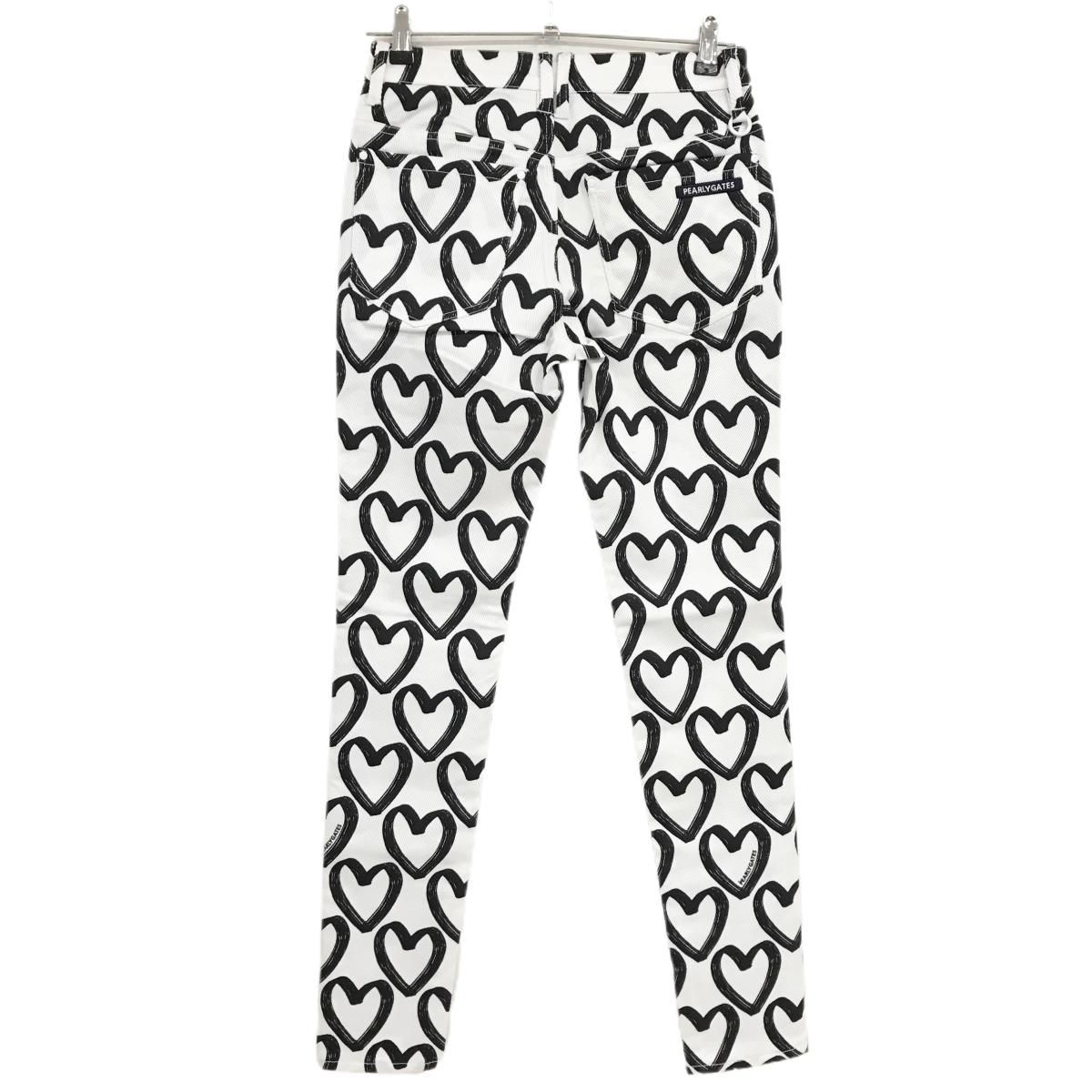パーリーゲイツ パンツ 白×黒 ハート柄 ロゴ刺しゅう レディース 0 S ゴルフウェア PEARLY GATES