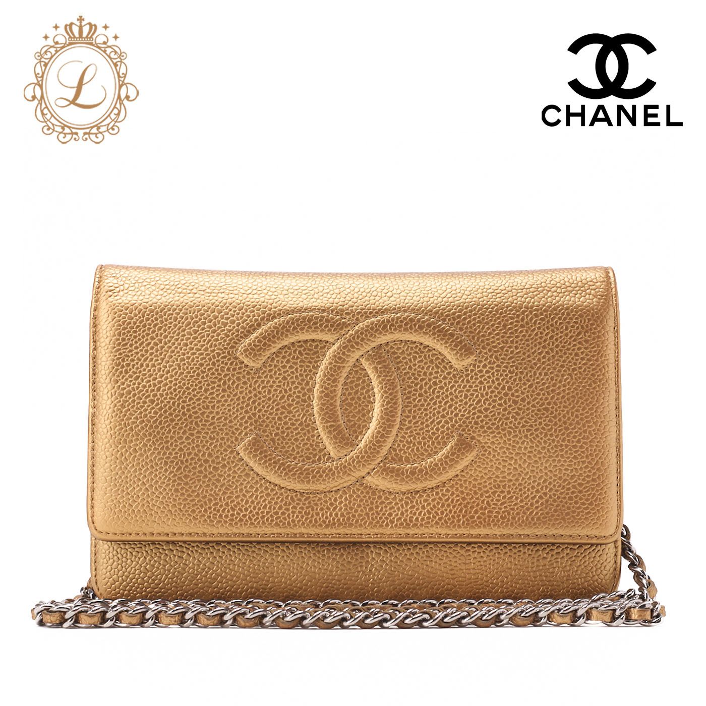 CHANEL シャネル ココマーク チェーンウォレット キャビアスキン ゴールド ゴールド金具 レディースウォレット 折財布 レディース財布