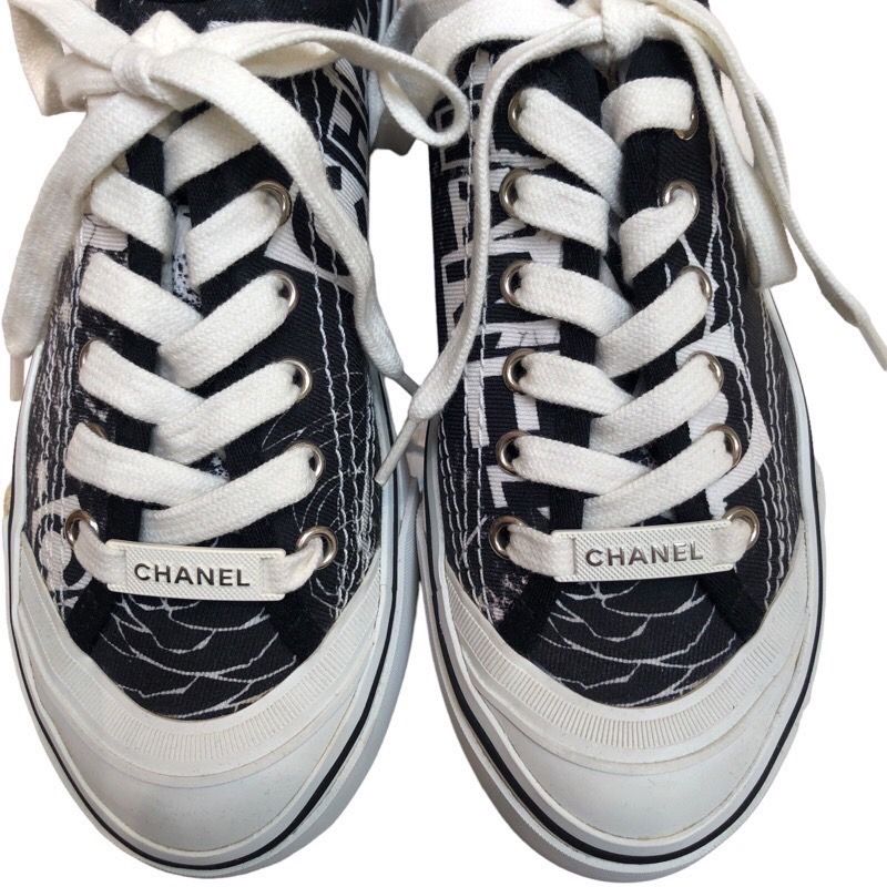 シャネル CHANEL ロゴ刺繍グラフィックデザインローカットスニーカー G35959 レディース スニーカー37