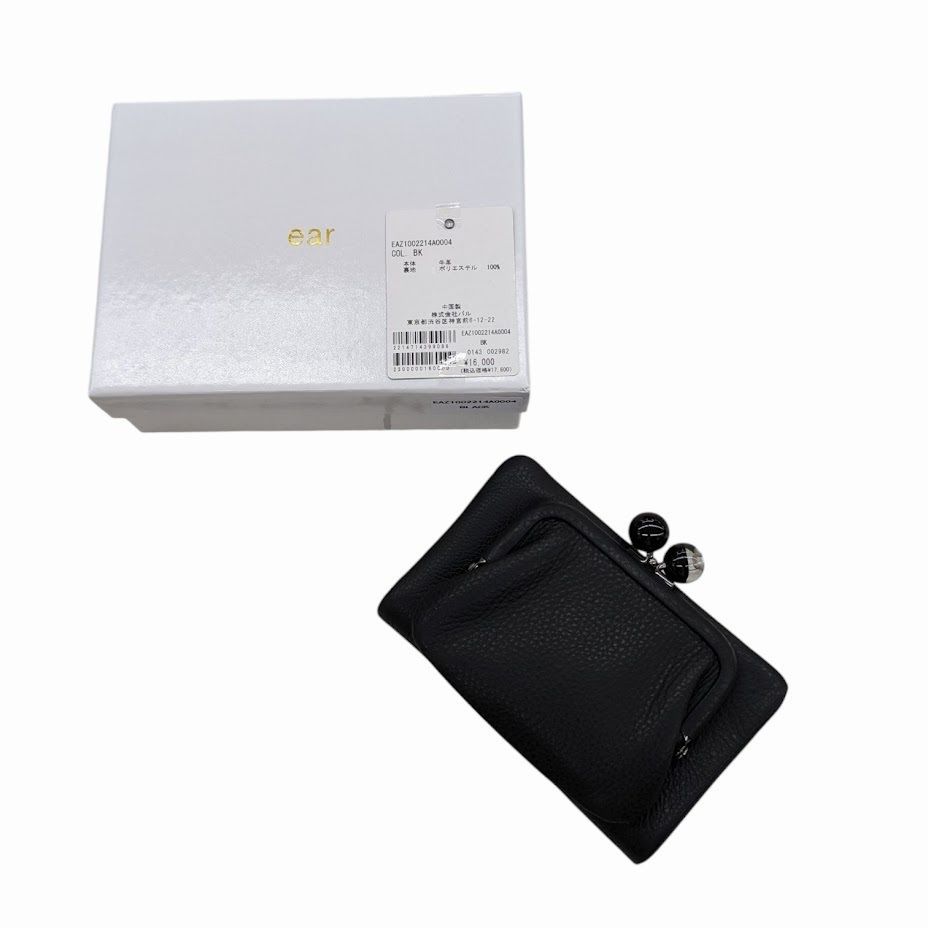 ♥品 ear PAPILLONNER イアパピヨネ 牛革がま口二つ折り財布 ブラック 牛革レザー 折財布 EAZ1002214A0004 き