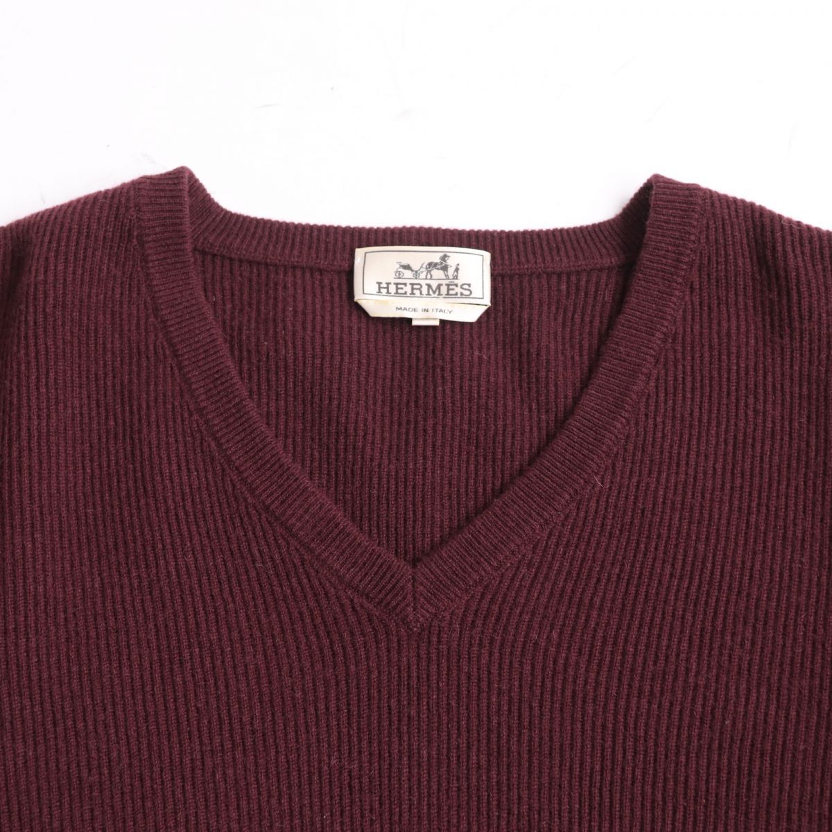 美品◇HERMES/エルメス カシミヤ100％ レイヤード風 Vネック ロング 