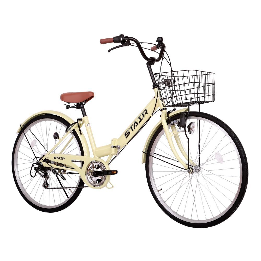 商品 ママチャリ 自転車 カゴ ロックリング錠 ダイナモライト付 シマノ6段変速 26インチ折りたたみシティサイクル 折りたたみ自転車 シティサイクル