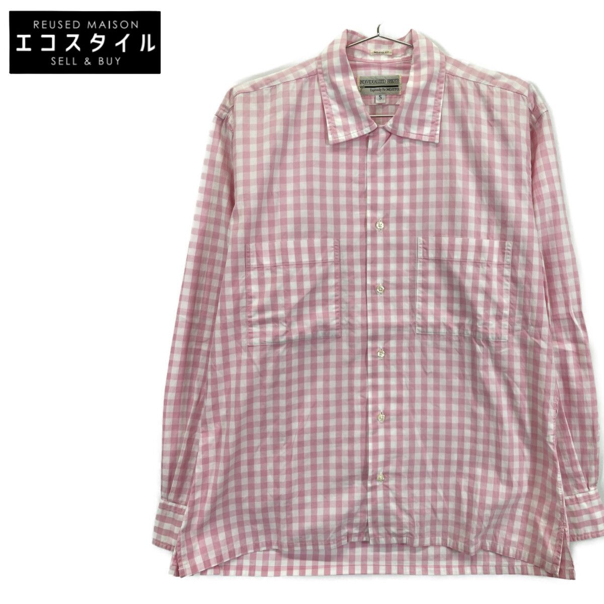 Individualized Shirts インディビジュアライズドシャツ ﾋﾟﾝｸ ｷﾞﾝｶﾞﾑﾁｪｯｸ MOJITO FIT ｵｰﾌﾟﾝｶﾗｰ ｼｬﾂ S
