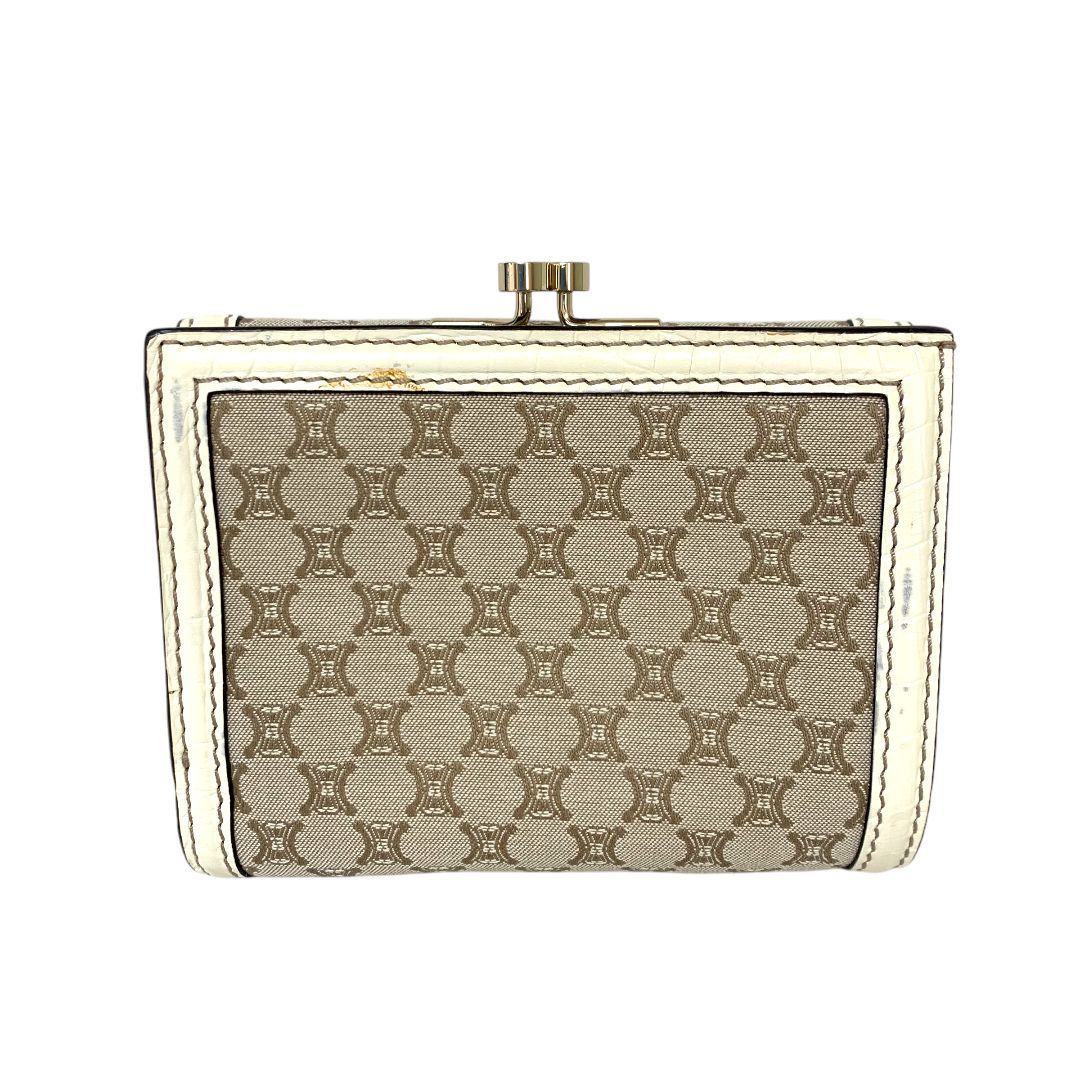 【極美品】【CELINE】セリーヌ　マカダム柄　三つ折り財布 ホワイト/ブラウン 極美品】【CELINE】セリーヌ マカダム柄 三つ折り財布 ホワイト/ブラウン