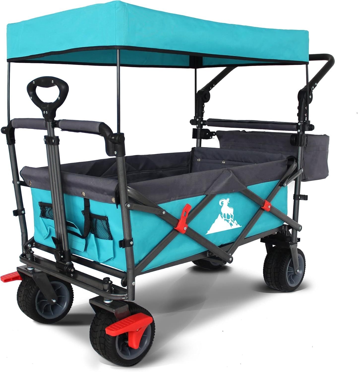 TOPWELL キャンプカート アウトドアワゴン 100L大容量 120kg耐荷重 ノーパンクタイヤ ブレーキ付 折りたたみ 屋根付き キャリーカート キャンプ用品 アウトドア用品 スカイブルー