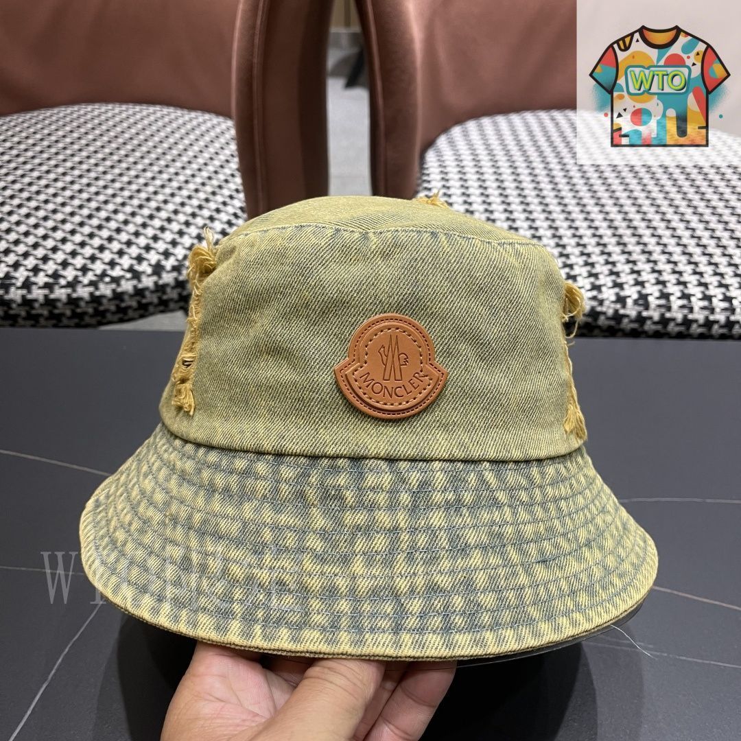 MONCLER 2025春夏新作 プリント入り リバーシブルバケットハット 今日特価】MONCLER 2025 春 女性用 デニム破洞 日除け バケット
