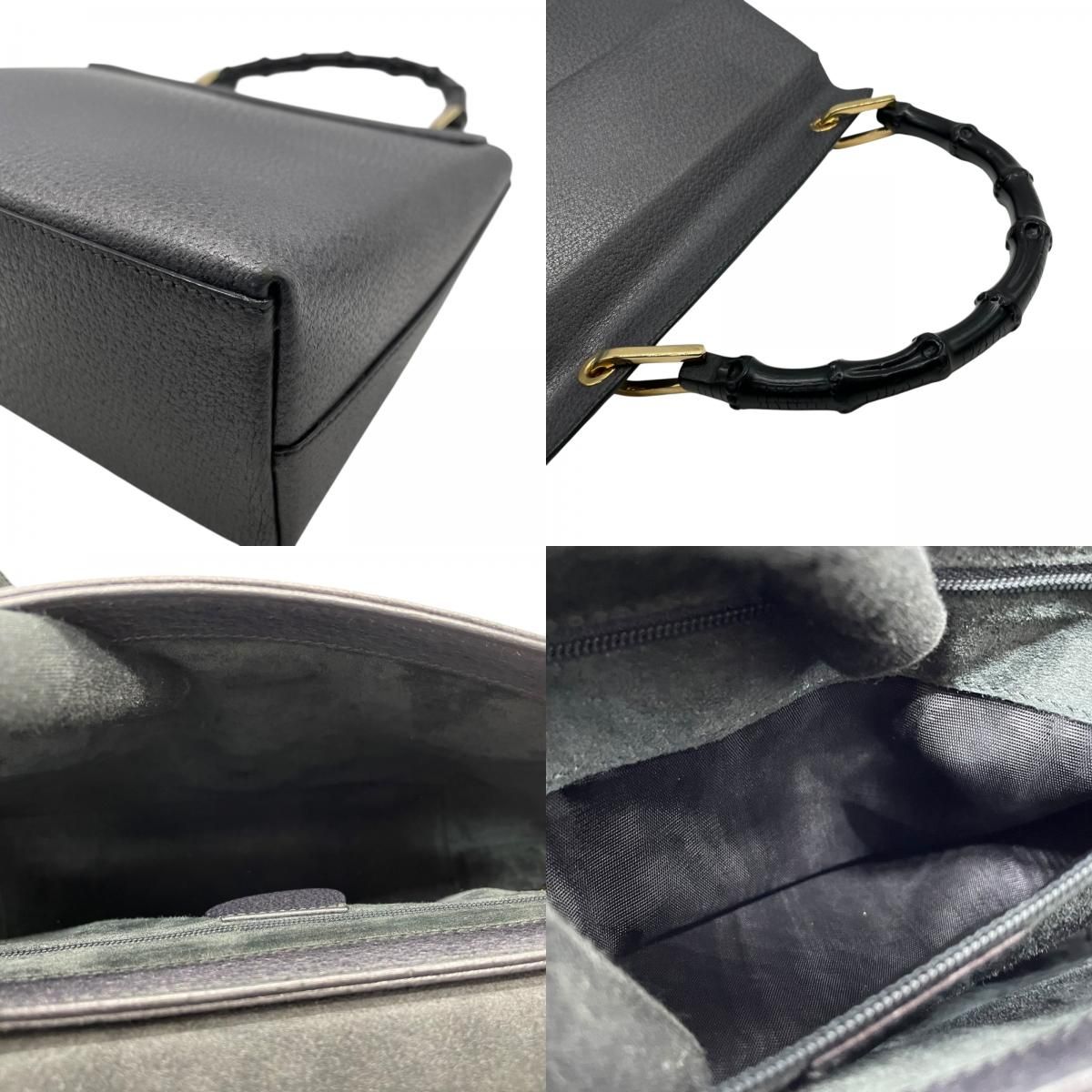 美品 GUCCI グッチ バンブー ハンドバッグ レザー 本革 ブラック 黒 
